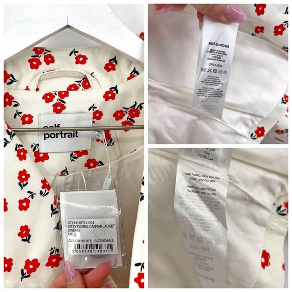 Self-Portrait Ditsy Floral Canvas Cream Red Oversized Crop Jacket Womens US XS - Picture 12 of 12